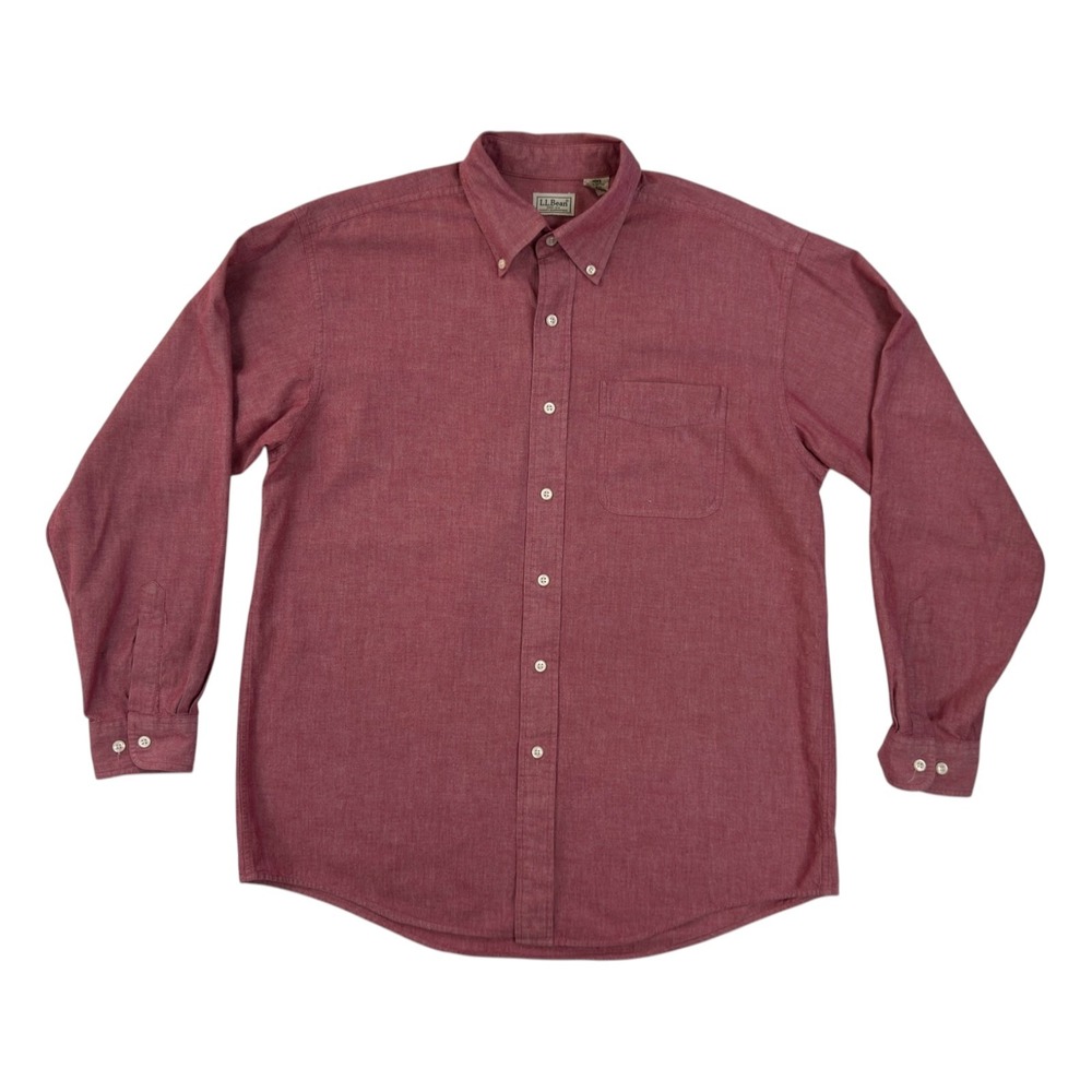 LL Bean Button Down Shirt Mens Medium Red Long Sleeve 100% Cotton Ivy League